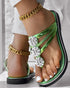 Rhinestone Floral Pattern Hollow Out Flip Flops Slippers green