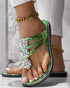 Rhinestone Floral Pattern Hollow Out Flip Flops Slippers green