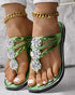 Rhinestone Floral Pattern Hollow Out Flip Flops Slippers green