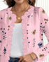 Floral Print Open Front Long Sleeve Casual Contrast Lace Short Cardigan light pink