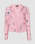 Jacquard Contrast Lace Scallop Trim Open Front Coat Casual Breathable Crop Cardigan light pink