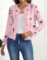 Jacquard Contrast Lace Scallop Trim Open Front Coat Casual Breathable Crop Cardigan light pink