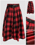 Plaid Print High Waist Side Slit Mid-length Skirt Casual Double Buckle A Line Pleated Skirt red