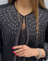 Rhinestone Decor Open Front Long Sleeve Coat Casual Crop Blazer Coat black
