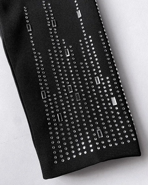 Rhinestone Decor Open Front Long Sleeve Coat Casual Crop Blazer Coat black