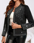 Rhinestone Decor Open Front Long Sleeve Coat Casual Crop Blazer Coat black