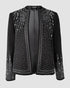 Rhinestone Decor Open Front Long Sleeve Coat Casual Crop Blazer Coat black