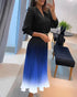 Ombre Plunge Pleated Midi Dress With Chain Decor Belt blue