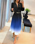 Ombre Plunge Pleated Midi Dress With Chain Decor Belt blue