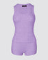 2PCS Micro-Ribbed U-Neck Tank Top & Boxer Set Cozy Loungewear light purple
