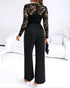 Off Shoulder Long Sleeve Eyelash Lace Spliced Slim Fit Overalls Casual Zipper Back Jumpsuit with Belt black