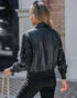 PU Leather Patchwork Contrast Sequin Snap Button Coat black