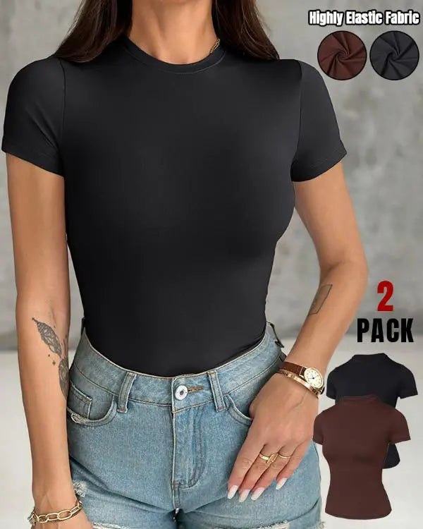 ChicMe ContourX 2-Pack Crewneck Short Sleeve Tee Slim Fit Basic T-Shirts style1