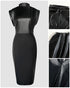 Cowl Neck Sleevless Slim Fit Sexy Ruched PU Leather Dress black