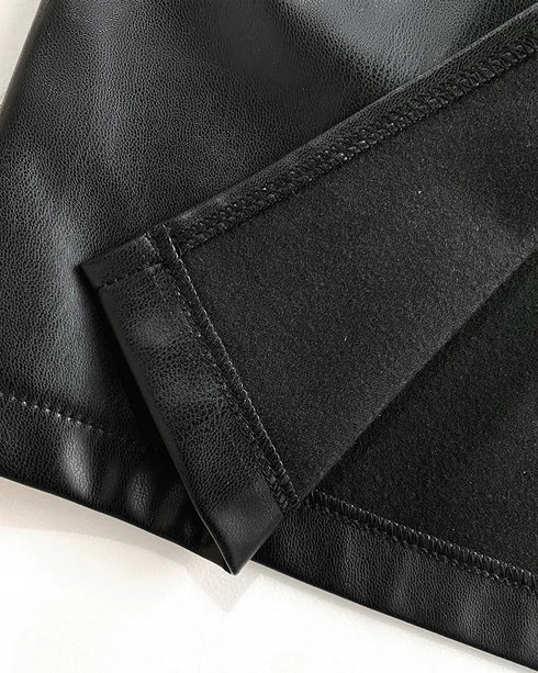 Cowl Neck Sleevless Slim Fit Sexy Ruched PU Leather Dress black