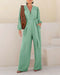 Deep V Neck 3D Design Tie Waist Ruched Overalls Casual Cinched Waist Zipper Back Textured Jumpsuit with Belt light green