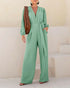 Deep V Neck 3D Design Tie Waist Ruched Overalls Casual Cinched Waist Zipper Back Textured Jumpsuit with Belt light green