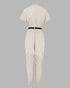 Turn-down Collar Short Sleeve Zipper Front Cuffed Short Jumpsuit Casual Pocket Design Cargo Romper with Belt khaki