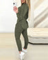 2 Pieces Outfit Drop Shoulder Lace Cuffs Asymmetrical Hem Drawstring Hoodie Top and Elastic Waist Slim Fit Pants Set Casual Brushed Ribbed Set Army green