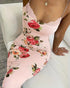 Lace Trim Spaghetti Strap Floral Print Dress light pink