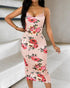Lace Trim Spaghetti Strap Floral Print Dress light pink