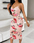 Lace Trim Spaghetti Strap Floral Print Dress light pink