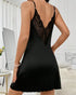 Crochet Lace V Neck Spaghetti Strap Sleepwear Dress Backless Black Slip Dress Babydoll black
