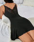 Crochet Lace V Neck Spaghetti Strap Sleepwear Dress Backless Black Slip Dress Babydoll black