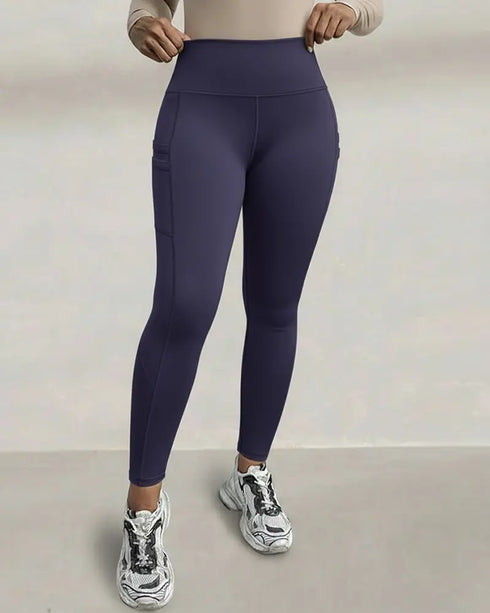Winter Warm High Waisted Workout Athletic Leggings Tummy Control Butt Lifting Ultra Soft Thermal Lined Yoga Pants Women's Sportswear with Stacked Slit Pockets On Side purplish blue