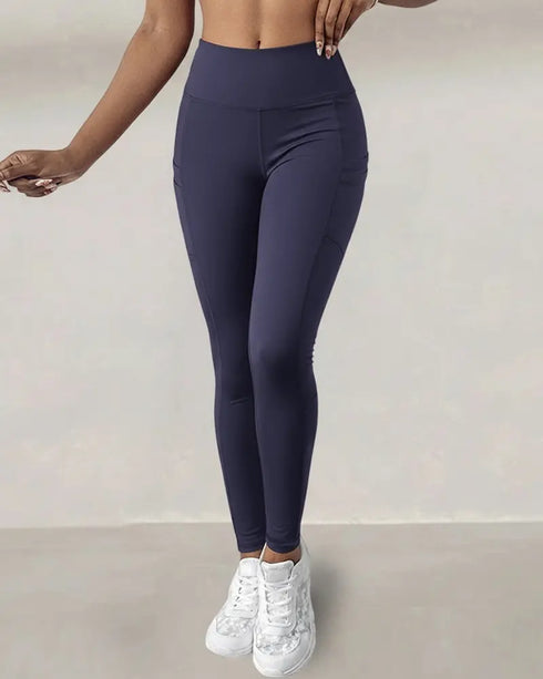 Winter Warm High Waisted Workout Athletic Leggings Tummy Control Butt Lifting Ultra Soft Thermal Lined Yoga Pants Women's Sportswear with Stacked Slit Pockets On Side purplish blue