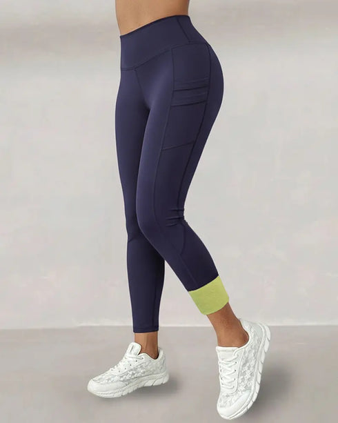 Winter Warm High Waisted Workout Athletic Leggings Tummy Control Butt Lifting Ultra Soft Thermal Lined Yoga Pants Women's Sportswear with Stacked Slit Pockets On Side purplish blue