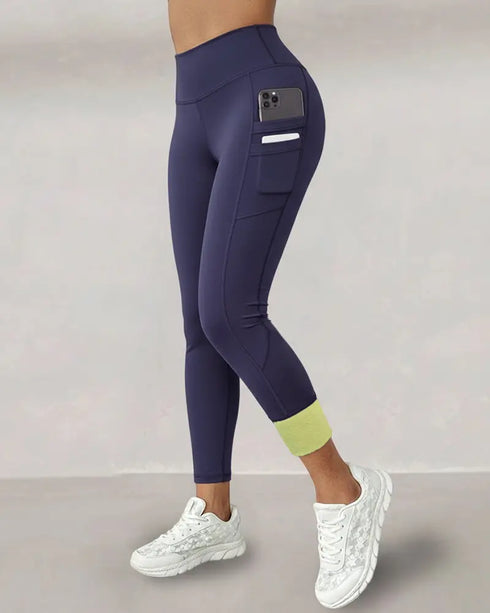 Winter Warm High Waisted Workout Athletic Leggings Tummy Control Butt Lifting Ultra Soft Thermal Lined Yoga Pants Women's Sportswear with Stacked Slit Pockets On Side purplish blue