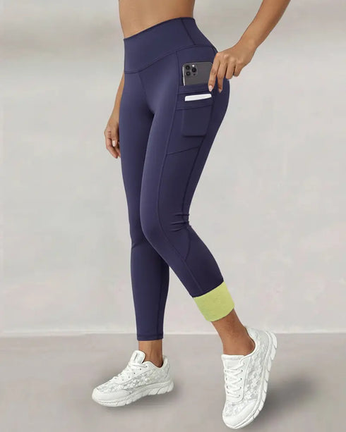 Winter Warm High Waisted Workout Athletic Leggings Tummy Control Butt Lifting Ultra Soft Thermal Lined Yoga Pants Women's Sportswear with Stacked Slit Pockets On Side purplish blue