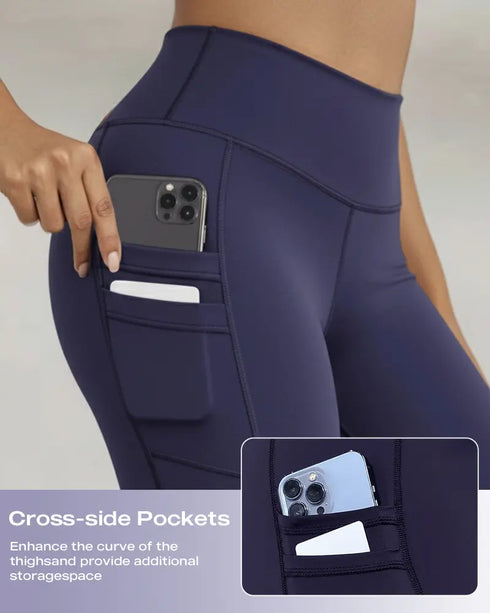 Winter Warm High Waisted Workout Athletic Leggings Tummy Control Butt Lifting Ultra Soft Thermal Lined Yoga Pants Women's Sportswear with Stacked Slit Pockets On Side purplish blue