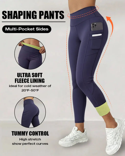 Winter Warm High Waisted Workout Athletic Leggings Tummy Control Butt Lifting Ultra Soft Thermal Lined Yoga Pants Women's Sportswear with Stacked Slit Pockets On Side purplish blue
