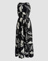 Plants Print Sleevless Hollow-out Back Tied Detail Maxi Dress Casual Ruffle Hem Vacation Dress without Belt black