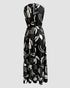 Plants Print Sleevless Hollow-out Back Tied Detail Maxi Dress Casual Ruffle Hem Vacation Dress without Belt black