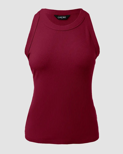 O-Neck Sleeveless Basic Slim Fit Skinny Tank Casual Top(Without Pads) Wine red