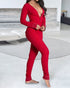 Christmas V-Neck Long Sleeve Functional Buttoned Flap Adults Pajamas One Piece red
