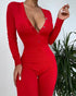 Christmas V-Neck Long Sleeve Functional Buttoned Flap Adults Pajamas One Piece red
