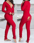 Christmas V-Neck Long Sleeve Functional Buttoned Flap Adults Pajamas One Piece red