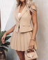 Women's Solid Color Suit Vest With Matching Pleated Skirt Set Office & Party Wear Set Light Khaki