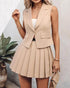 Women's Solid Color Suit Vest With Matching Pleated Skirt Set Office & Party Wear Set Light Khaki