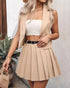 Women's Solid Color Suit Vest With Matching Pleated Skirt Set Office & Party Wear Set Light Khaki