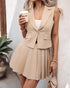 Women's Solid Color Suit Vest With Matching Pleated Skirt Set Office & Party Wear Set Light Khaki