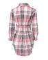 Plaid Pattern Side Drawstring Buttoned Shirt Dress pink