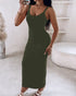 Spaghetti Strap U-Neck Casual Maxi Dress Slim Fit Cami Vacation Dress Army green