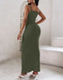 Spaghetti Strap U-Neck Casual Maxi Dress Slim Fit Cami Vacation Dress Army green