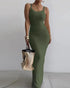 Spaghetti Strap U-Neck Casual Maxi Dress Slim Fit Cami Vacation Dress Army green