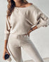 Geo Tape Patch Gigot Sleeve Top & Pants Set beige